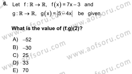 Mathematics 1 Dersi 2023 - 2024 Yılı Yaz Okulu Sınavı 6. Soru