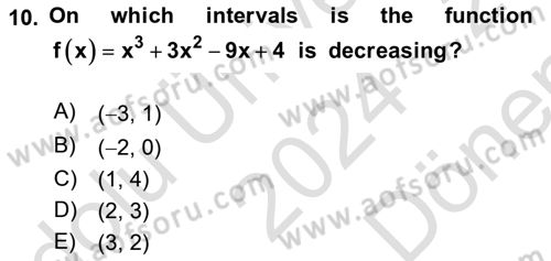 Mathematics 1 Dersi 2024 - 2025 Yılı (Final) Dönem Sonu Sınav Soruları 10. Soru