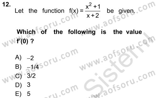 Mathematics 1 Dersi 2024 - 2025 Yılı (Final) Dönem Sonu Sınav Soruları 12. Soru