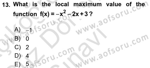 Mathematics 1 Dersi 2024 - 2025 Yılı (Final) Dönem Sonu Sınav Soruları 13. Soru