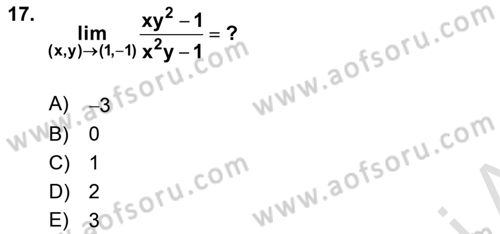 Mathematics 1 Dersi 2024 - 2025 Yılı (Final) Dönem Sonu Sınav Soruları 17. Soru