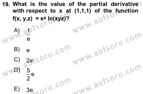 Mathematics 1 Dersi 2024 - 2025 Yılı (Final) Dönem Sonu Sınav Soruları 19. Soru