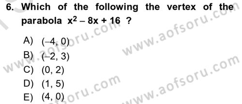 Mathematics 1 Dersi 2024 - 2025 Yılı (Final) Dönem Sonu Sınav Soruları 6. Soru