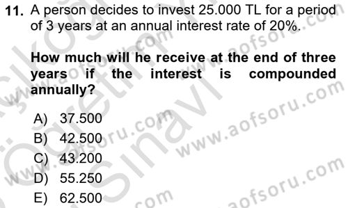 Mathematics 1 Dersi 2024 - 2025 Yılı Yaz Okulu Sınav Soruları 11. Soru