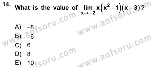 Mathematics 1 Dersi 2024 - 2025 Yılı Yaz Okulu Sınav Soruları 14. Soru