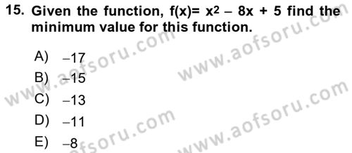 Mathematics 1 Dersi 2024 - 2025 Yılı Yaz Okulu Sınav Soruları 15. Soru