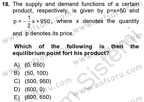 Mathematics 1 Dersi 2024 - 2025 Yılı Yaz Okulu Sınav Soruları 18. Soru