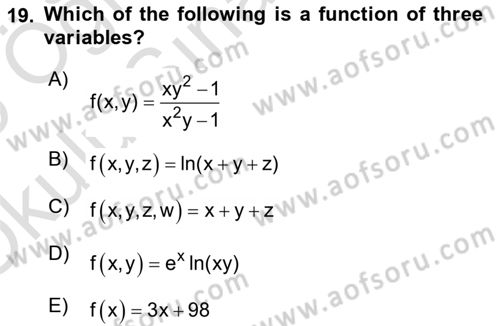 Mathematics 1 Dersi 2024 - 2025 Yılı Yaz Okulu Sınav Soruları 19. Soru