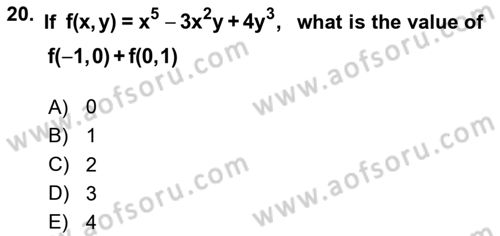 Mathematics 1 Dersi 2024 - 2025 Yılı Yaz Okulu Sınav Soruları 20. Soru