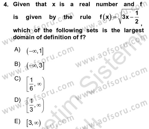 Mathematics 1 Dersi 2024 - 2025 Yılı Yaz Okulu Sınav Soruları 4. Soru