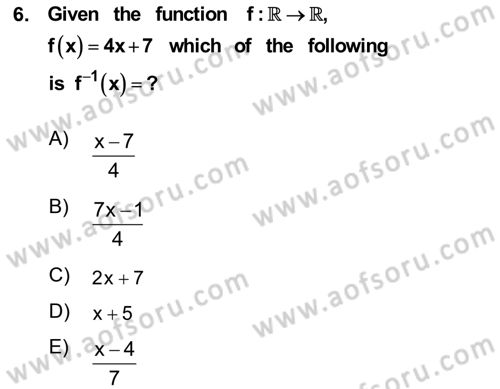 Mathematics 1 Dersi 2024 - 2025 Yılı Yaz Okulu Sınav Soruları 6. Soru