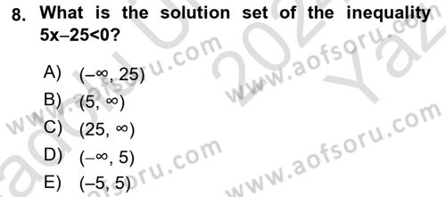 Mathematics 1 Dersi 2024 - 2025 Yılı Yaz Okulu Sınav Soruları 8. Soru