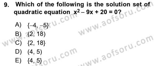 Mathematics 1 Dersi 2024 - 2025 Yılı Yaz Okulu Sınav Soruları 9. Soru