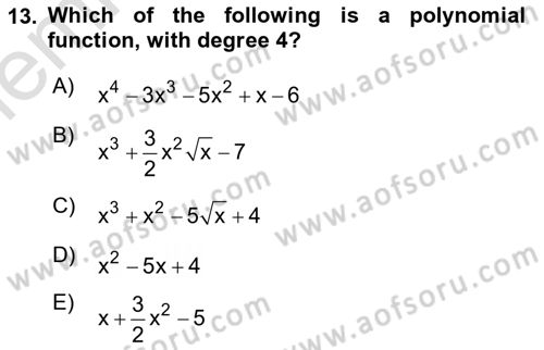 Mathematics 1 Dersi 2025 - 2026 Yılı (Vize) Ara Sınav Soruları 13. Soru