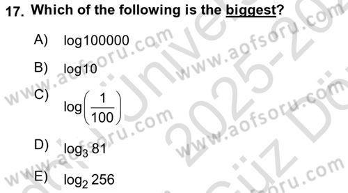 Mathematics 1 Dersi 2025 - 2026 Yılı (Vize) Ara Sınav Soruları 17. Soru