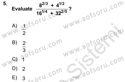 Mathematics 1 Dersi 2025 - 2026 Yılı (Vize) Ara Sınav Soruları 5. Soru