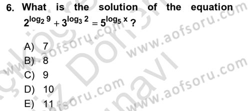 Mathematics 1 Dersi 2025 - 2026 Yılı (Final) Dönem Sonu Sınav Soruları 6. Soru