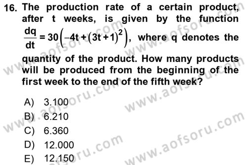 Mathematics 2 Dersi 2017 - 2018 Yılı (Vize) Ara Sınav Soruları 16. Soru