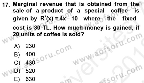 Mathematics 2 Dersi 2017 - 2018 Yılı (Vize) Ara Sınav Soruları 17. Soru