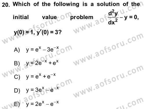 Mathematics 2 Dersi 2017 - 2018 Yılı (Vize) Ara Sınav Soruları 20. Soru