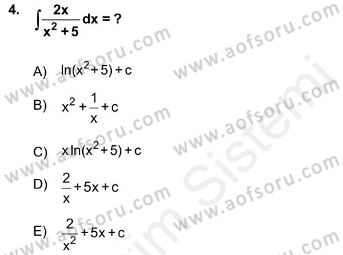 Mathematics 2 Dersi 2017 - 2018 Yılı (Vize) Ara Sınav Soruları 4. Soru