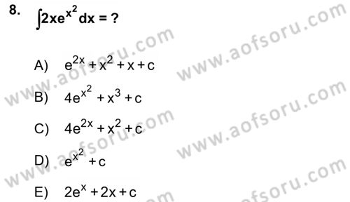 Mathematics 2 Dersi 2017 - 2018 Yılı (Vize) Ara Sınav Soruları 8. Soru
