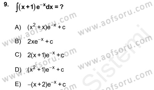 Mathematics 2 Dersi 2017 - 2018 Yılı (Vize) Ara Sınav Soruları 9. Soru