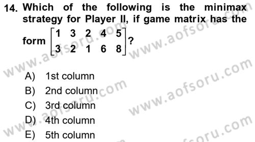 Mathematics 2 Dersi 2017 - 2018 Yılı (Final) Dönem Sonu Sınav Soruları 14. Soru