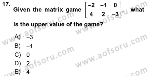 Mathematics 2 Dersi 2017 - 2018 Yılı (Final) Dönem Sonu Sınav Soruları 17. Soru