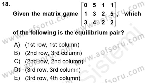 Mathematics 2 Dersi 2017 - 2018 Yılı (Final) Dönem Sonu Sınav Soruları 18. Soru