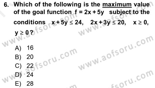 Mathematics 2 Dersi 2017 - 2018 Yılı (Final) Dönem Sonu Sınav Soruları 6. Soru