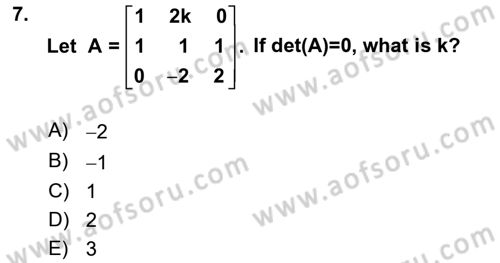 Mathematics 2 Dersi 2017 - 2018 Yılı (Final) Dönem Sonu Sınavı 7. Soru