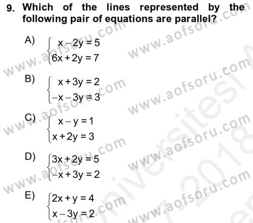 Mathematics 2 Dersi 2017 - 2018 Yılı (Final) Dönem Sonu Sınav Soruları 9. Soru