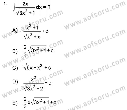 Mathematics 2 Dersi 2018 - 2019 Yılı (Vize) Ara Sınavı 1. Soru