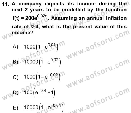 Mathematics 2 Dersi 2018 - 2019 Yılı (Vize) Ara Sınav Soruları 11. Soru