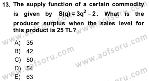 Mathematics 2 Dersi 2018 - 2019 Yılı (Vize) Ara Sınav Soruları 13. Soru