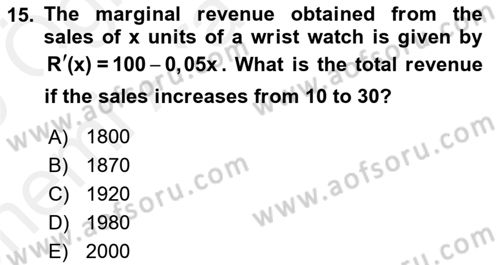 Mathematics 2 Dersi 2018 - 2019 Yılı (Vize) Ara Sınav Soruları 15. Soru