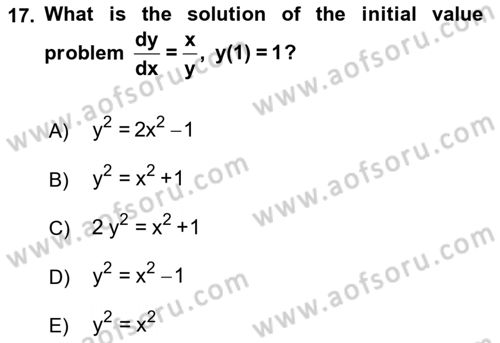 Mathematics 2 Dersi 2018 - 2019 Yılı (Vize) Ara Sınav Soruları 17. Soru