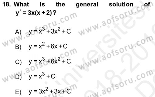 Mathematics 2 Dersi 2018 - 2019 Yılı (Vize) Ara Sınav Soruları 18. Soru