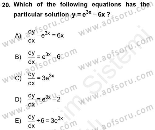 Mathematics 2 Dersi 2018 - 2019 Yılı (Vize) Ara Sınav Soruları 20. Soru