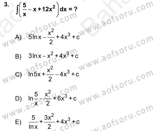 Mathematics 2 Dersi 2018 - 2019 Yılı (Vize) Ara Sınavı 3. Soru