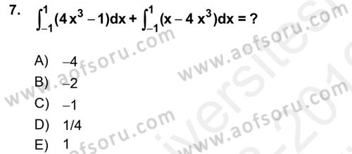 Mathematics 2 Dersi 2018 - 2019 Yılı (Vize) Ara Sınav Soruları 7. Soru