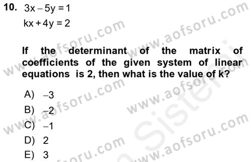 Mathematics 2 Dersi 2018 - 2019 Yılı (Final) Dönem Sonu Sınav Soruları 10. Soru