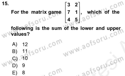Mathematics 2 Dersi 2018 - 2019 Yılı (Final) Dönem Sonu Sınav Soruları 15. Soru