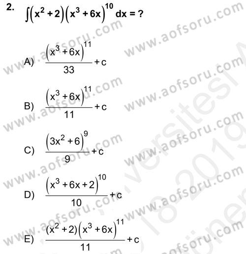 Mathematics 2 Dersi 2018 - 2019 Yılı (Final) Dönem Sonu Sınavı 2. Soru