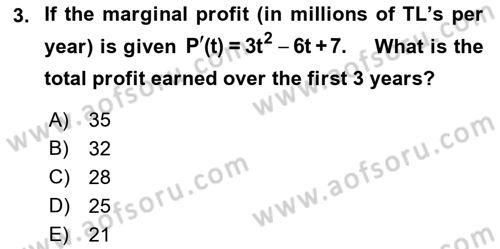 Mathematics 2 Dersi 2018 - 2019 Yılı (Final) Dönem Sonu Sınav Soruları 3. Soru