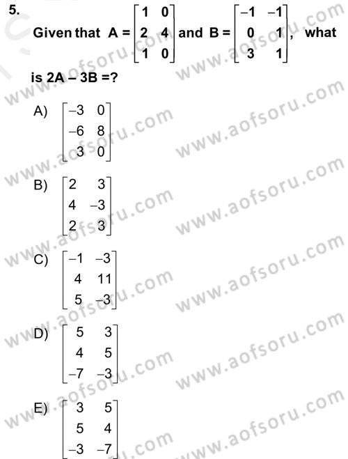 Mathematics 2 Dersi 2018 - 2019 Yılı (Final) Dönem Sonu Sınav Soruları 5. Soru