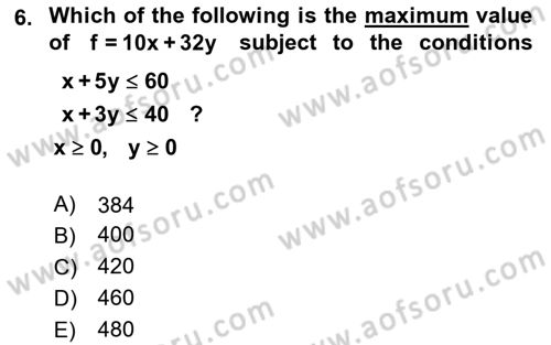 Mathematics 2 Dersi 2018 - 2019 Yılı (Final) Dönem Sonu Sınavı 6. Soru