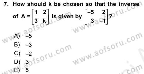 Mathematics 2 Dersi 2018 - 2019 Yılı (Final) Dönem Sonu Sınav Soruları 7. Soru