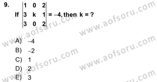Mathematics 2 Dersi 2018 - 2019 Yılı (Final) Dönem Sonu Sınav Soruları 9. Soru